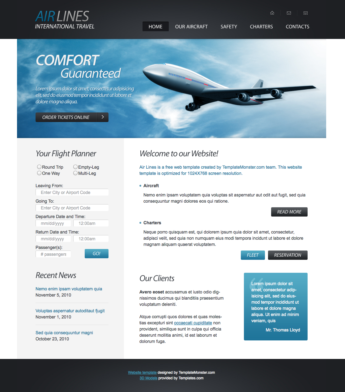 免费航空公司企业网站html模板