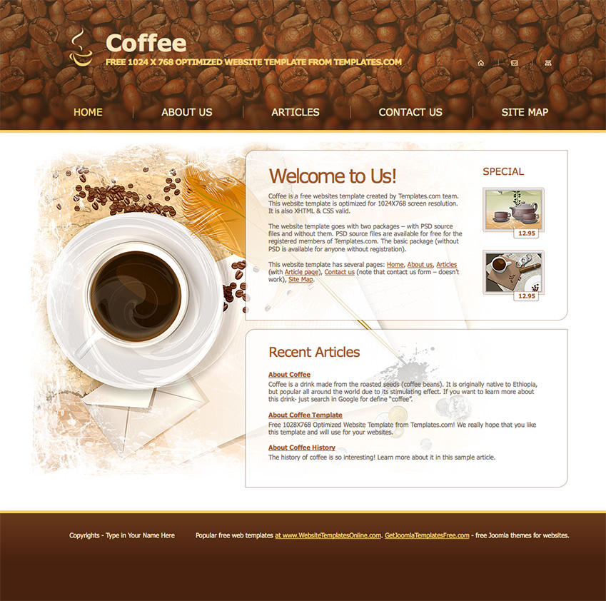 免费咖啡厅网站html模板