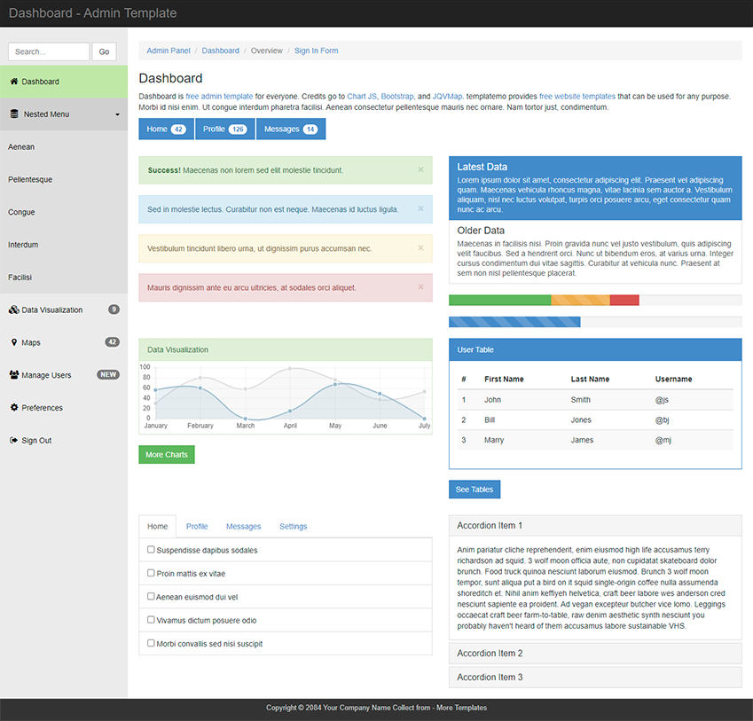 Dashboard自适应bootstrap后台管理html模板