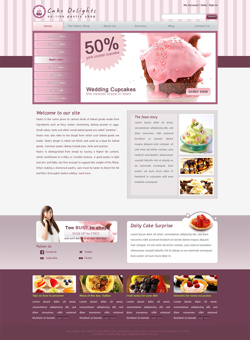 免费粉红色可口冰淇淋网站html模板