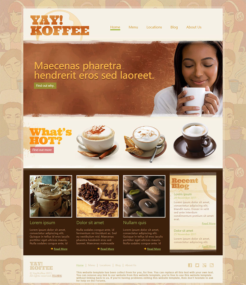 插画背景拿铁咖啡企业网站html模板